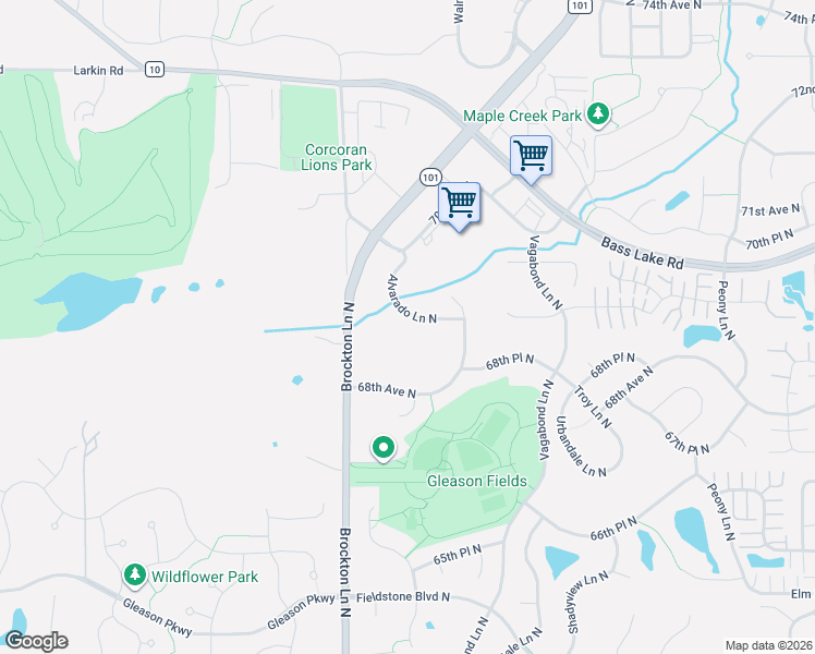 map of restaurants, bars, coffee shops, grocery stores, and more near 6924 Alvarado Lane North in Maple Grove
