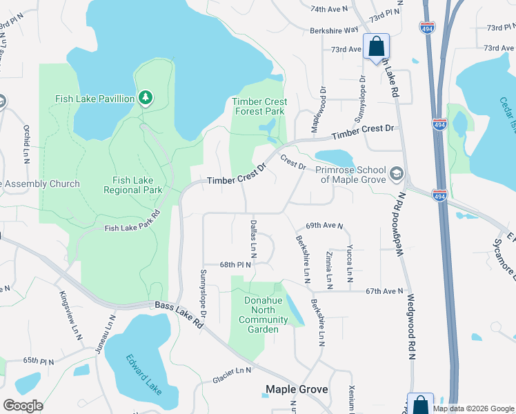map of restaurants, bars, coffee shops, grocery stores, and more near 13921 71st Avenue North in Osseo