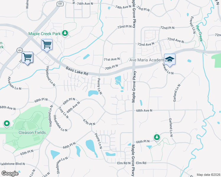 map of restaurants, bars, coffee shops, grocery stores, and more near 17765 69th Place North in Osseo