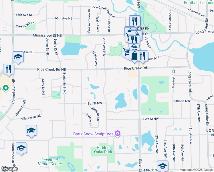 map of restaurants, bars, coffee shops, grocery stores, and more near 1931 29th Avenue Northwest in New Brighton