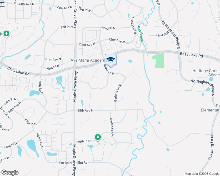 map of restaurants, bars, coffee shops, grocery stores, and more near 6910 Holly Lane North in Maple Grove