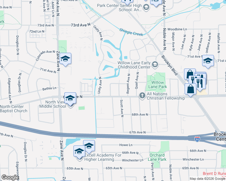 map of restaurants, bars, coffee shops, grocery stores, and more near 6919 Scott Avenue North in Minneapolis