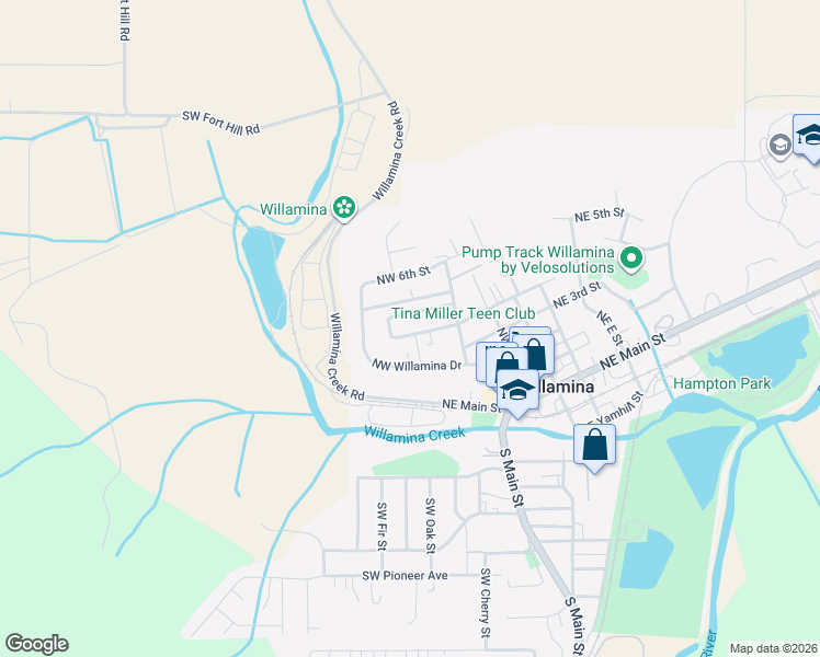 map of restaurants, bars, coffee shops, grocery stores, and more near 361 Northwest Pacific Hills Drive in Willamina