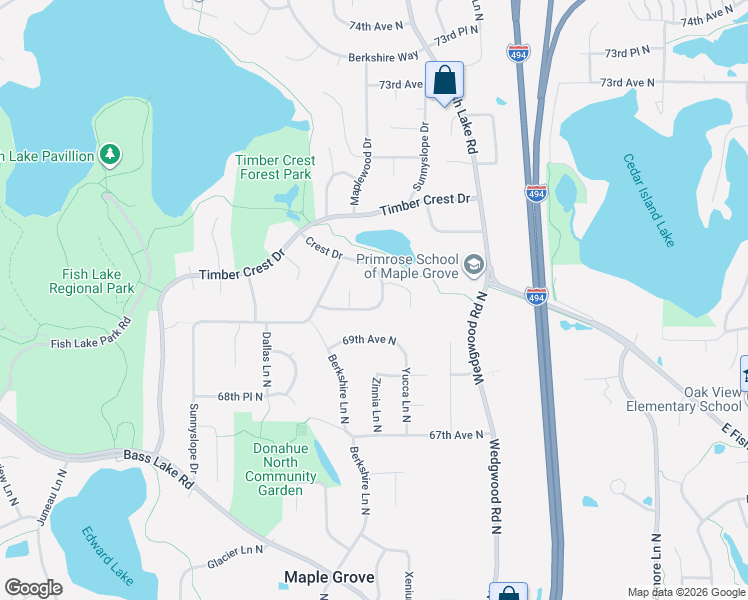 map of restaurants, bars, coffee shops, grocery stores, and more near 6944 Annapolis Circle North in Osseo