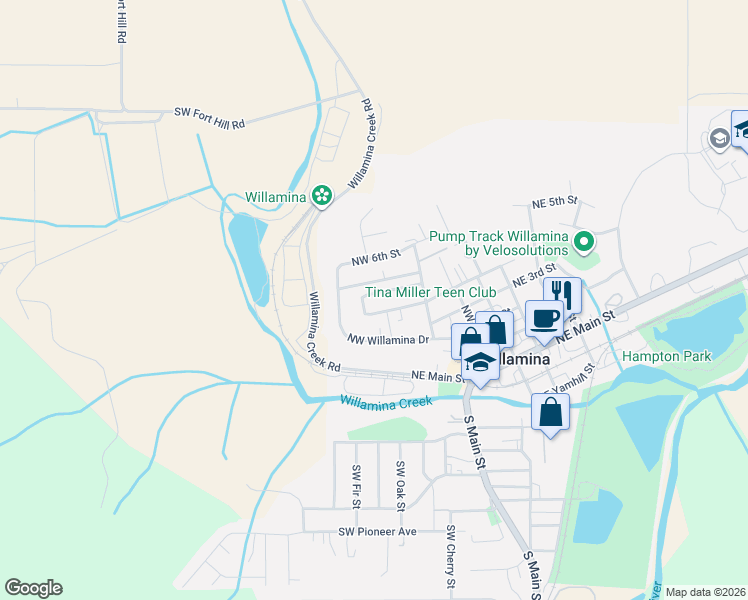 map of restaurants, bars, coffee shops, grocery stores, and more near 361 Northwest Pacific Hills Drive in Willamina