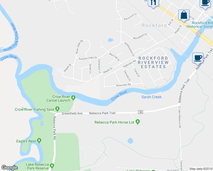 map of restaurants, bars, coffee shops, grocery stores, and more near 236 Riverview Road in Rockford