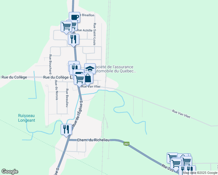 map of restaurants, bars, coffee shops, grocery stores, and more near 58 Rue Van Vliet in Le Haut-Richelieu