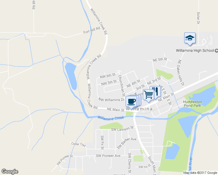 map of restaurants, bars, coffee shops, grocery stores, and more near 361 Northwest Pacific Hills Drive in Willamina