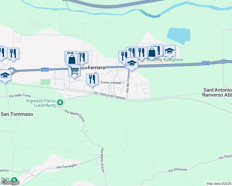 map of restaurants, bars, coffee shops, grocery stores, and more near 19C Via Cavallo Grigio in Ferriera