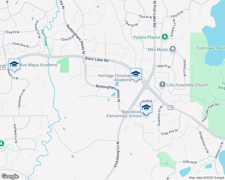 map of restaurants, bars, coffee shops, grocery stores, and more near 6932 Weston Lane North in Maple Grove
