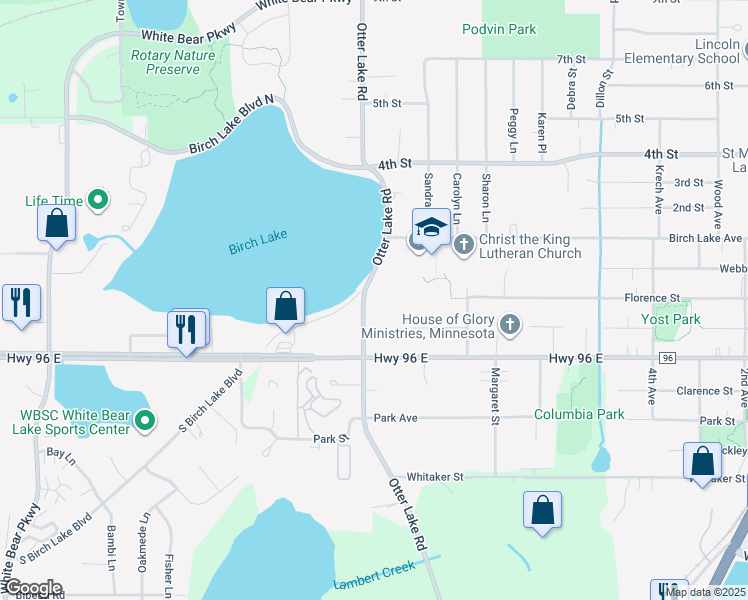 map of restaurants, bars, coffee shops, grocery stores, and more near 4616 Otter Lake Road in White Bear Lake