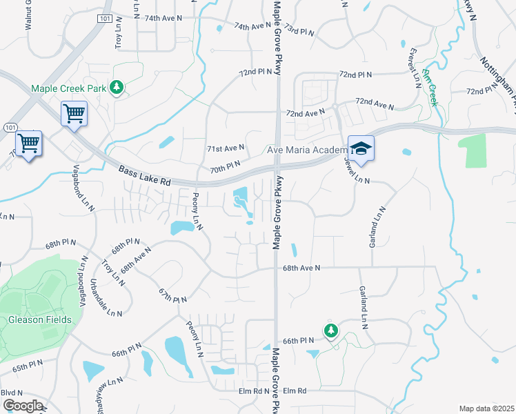 map of restaurants, bars, coffee shops, grocery stores, and more near 17681 69th Place North in Maple Grove