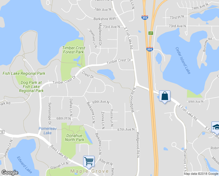 map of restaurants, bars, coffee shops, grocery stores, and more near 13601 70th Avenue North in Osseo