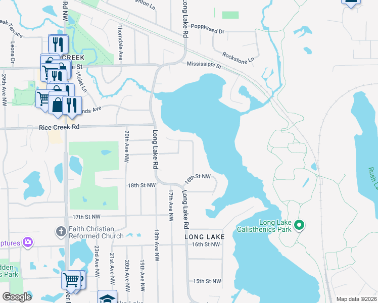 map of restaurants, bars, coffee shops, grocery stores, and more near 1910 15th Avenue Northwest in New Brighton