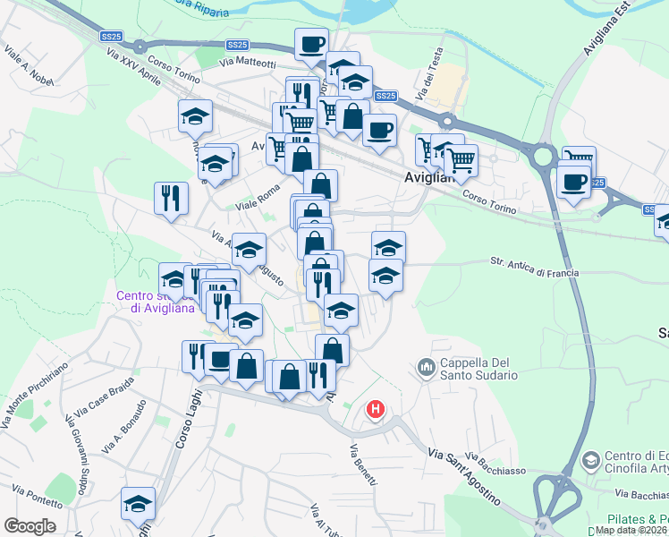 map of restaurants, bars, coffee shops, grocery stores, and more near 12/2 Via Don L. Balbiano in Avigliana
