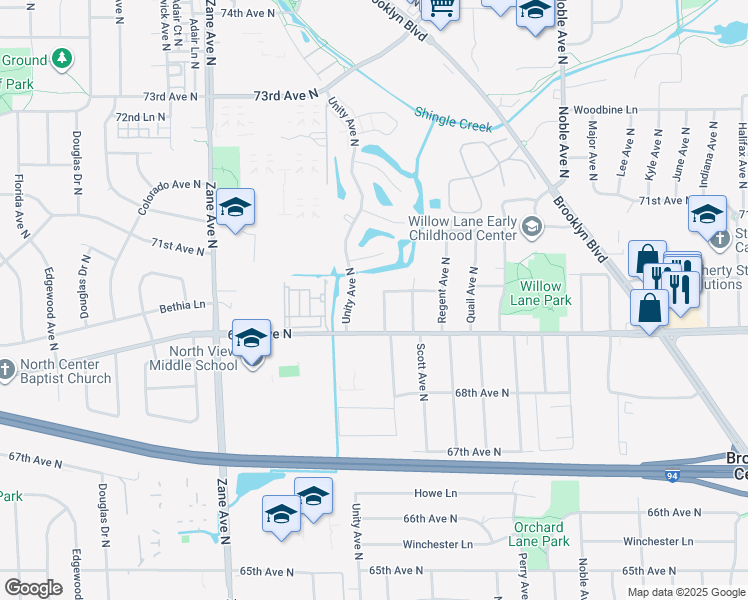 map of restaurants, bars, coffee shops, grocery stores, and more near 6925 Toledo Avenue North in Minneapolis
