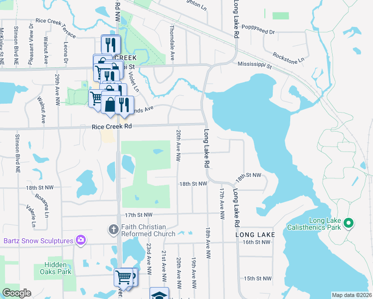 map of restaurants, bars, coffee shops, grocery stores, and more near 1926 19th Street Northwest in New Brighton