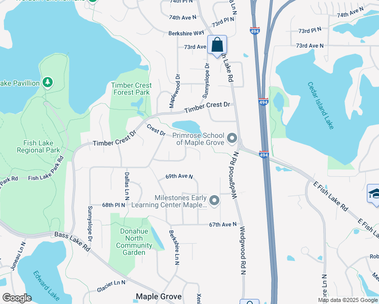 map of restaurants, bars, coffee shops, grocery stores, and more near 13601 70th Avenue North in Osseo