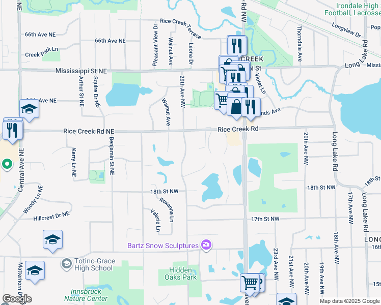map of restaurants, bars, coffee shops, grocery stores, and more near 1931 29th Avenue Northwest in New Brighton