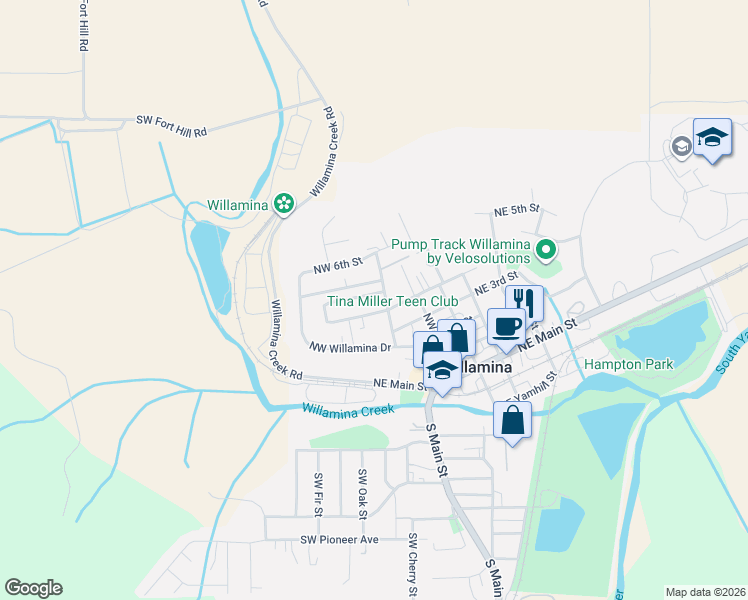 map of restaurants, bars, coffee shops, grocery stores, and more near 323 Northwest Pacific Hills Drive in Willamina