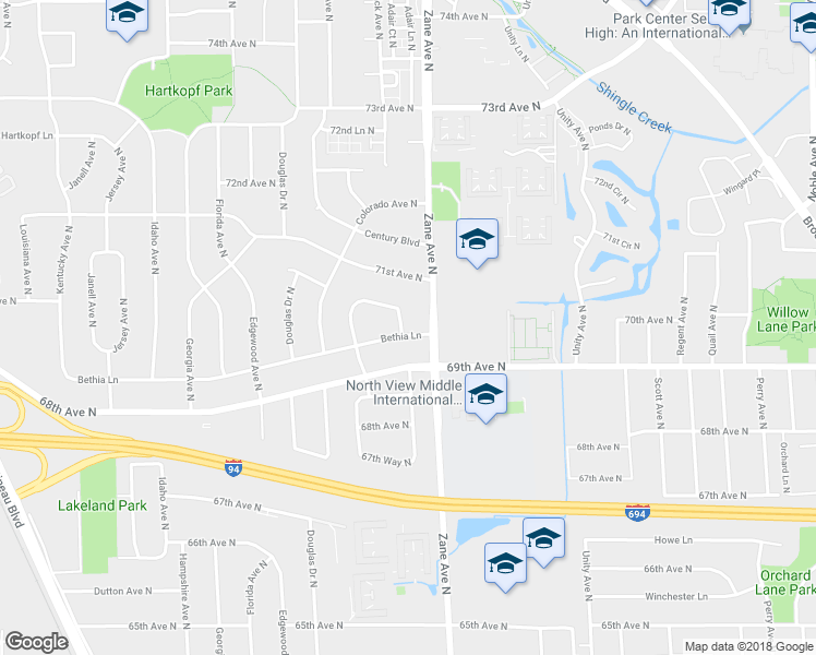 map of restaurants, bars, coffee shops, grocery stores, and more near 5916 Bethia Lane in Brooklyn Park