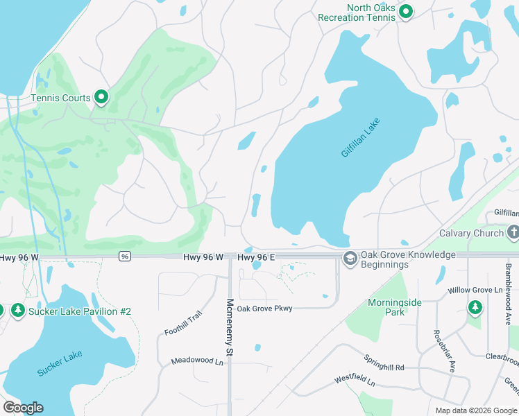 map of restaurants, bars, coffee shops, grocery stores, and more near 2 West Shore Road in North Oaks