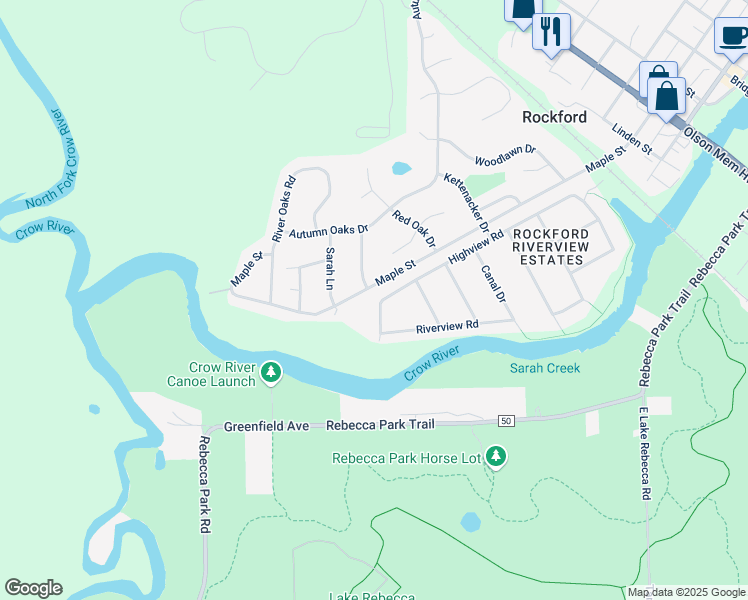 map of restaurants, bars, coffee shops, grocery stores, and more near 236 Riverview Road in Rockford