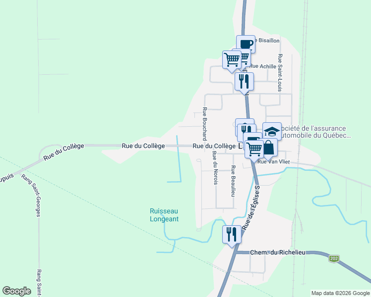 map of restaurants, bars, coffee shops, grocery stores, and more near 28 Rue du Collège in Le Haut-Richelieu