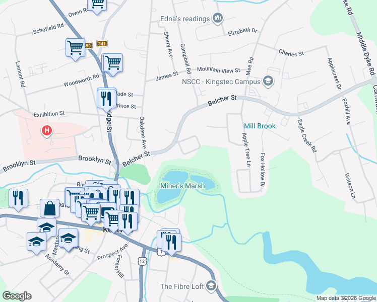 map of restaurants, bars, coffee shops, grocery stores, and more near 28 Fairview Street in Kentville