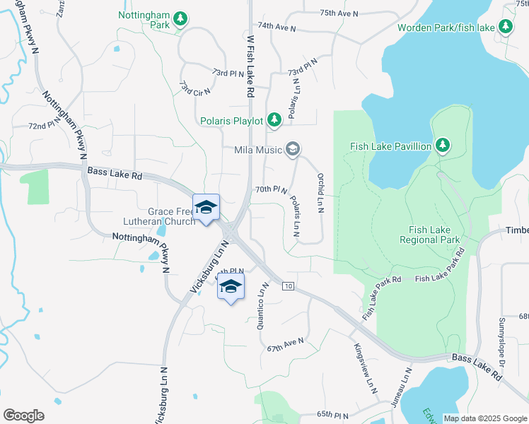 map of restaurants, bars, coffee shops, grocery stores, and more near 15436 70th Avenue North in Osseo