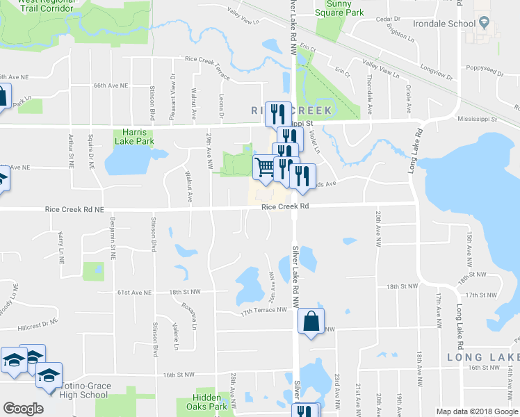map of restaurants, bars, coffee shops, grocery stores, and more near 803 Old Highway 8 Northwest in New Brighton
