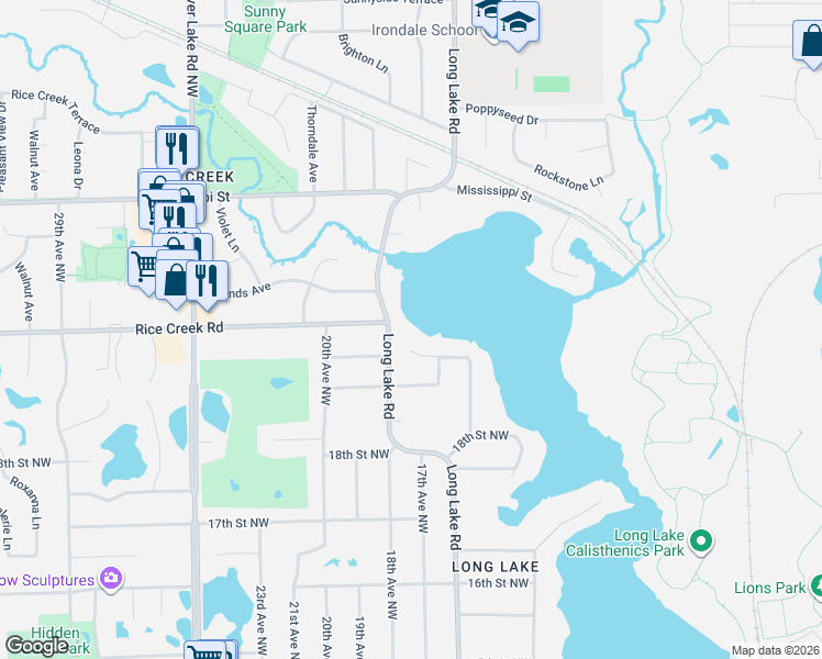map of restaurants, bars, coffee shops, grocery stores, and more near 1796 19th Terrace Northwest in New Brighton