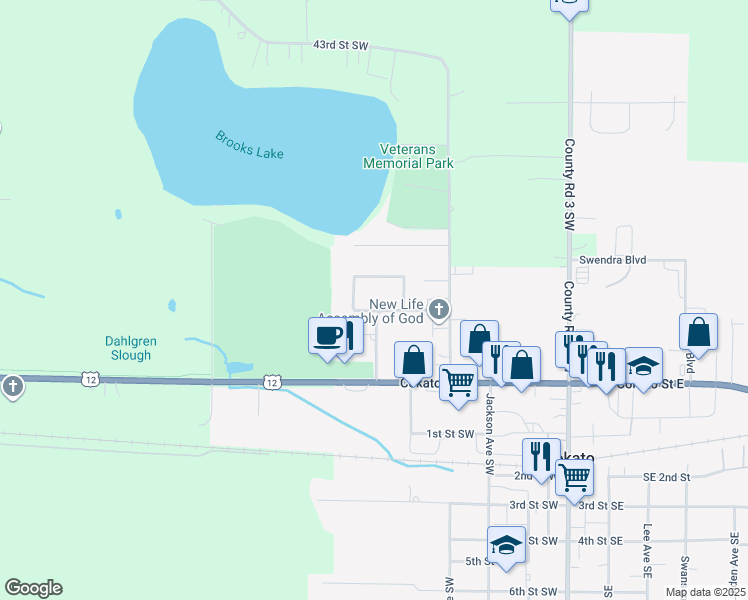 map of restaurants, bars, coffee shops, grocery stores, and more near 175 2nd St NW in Cokato