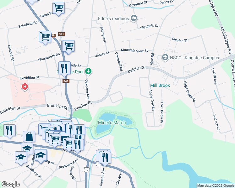 map of restaurants, bars, coffee shops, grocery stores, and more near 31 Pleasant Street in Kentville