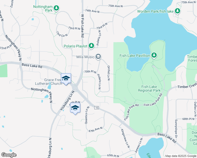 map of restaurants, bars, coffee shops, grocery stores, and more near 7019 Polaris Lane North in Maple Grove