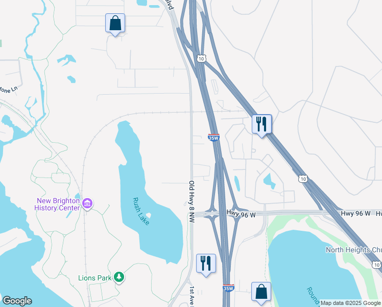 map of restaurants, bars, coffee shops, grocery stores, and more near 1820-1898 Old Highway 8 NW in New Brighton