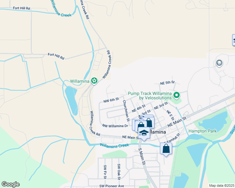 map of restaurants, bars, coffee shops, grocery stores, and more near 325 Northwest 6th Street in Willamina