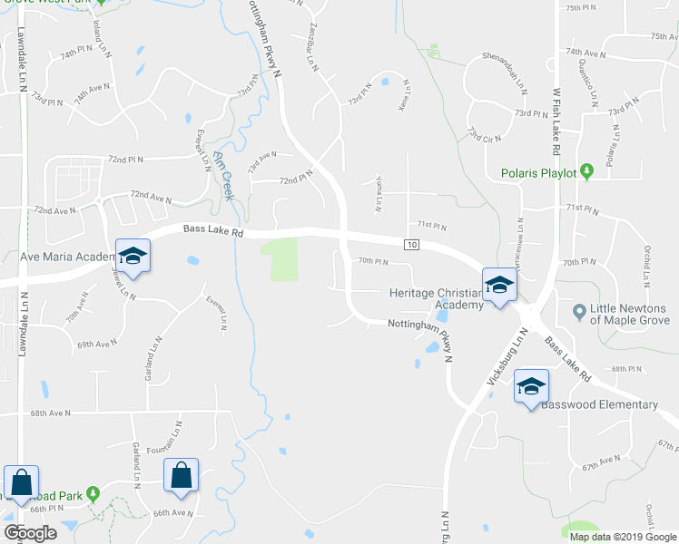 map of restaurants, bars, coffee shops, grocery stores, and more near 16314 70th Avenue North in Osseo