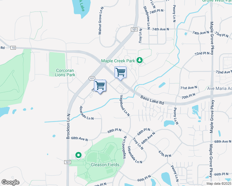 map of restaurants, bars, coffee shops, grocery stores, and more near 7228 County Road 101 in Maple Grove