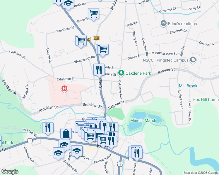 map of restaurants, bars, coffee shops, grocery stores, and more near 22 Caldwell Avenue in Kentville