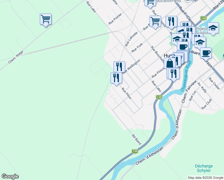 map of restaurants, bars, coffee shops, grocery stores, and more near 2 Rue des Anciens-Combattants in Huntingdon