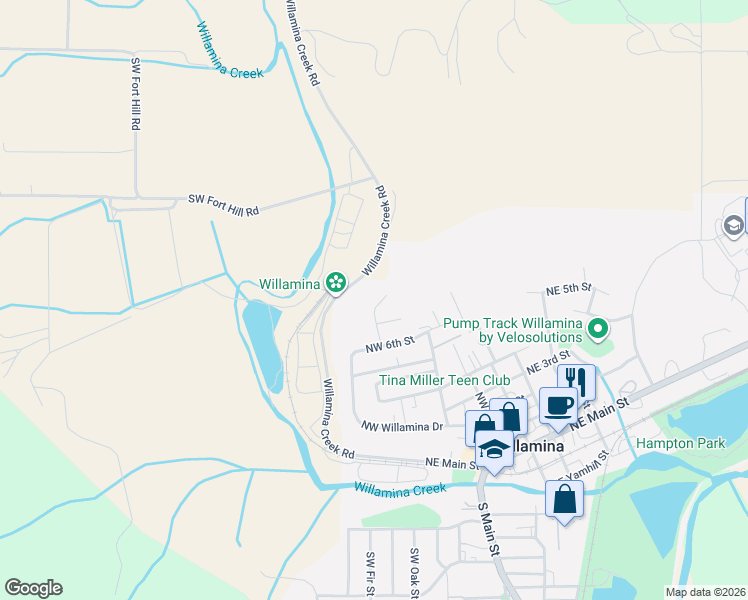 map of restaurants, bars, coffee shops, grocery stores, and more near 1017 Highlands Loop in Willamina