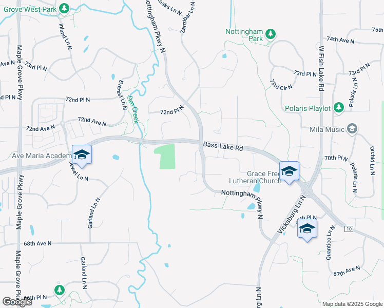 map of restaurants, bars, coffee shops, grocery stores, and more near 16354 70th Avenue North in Osseo