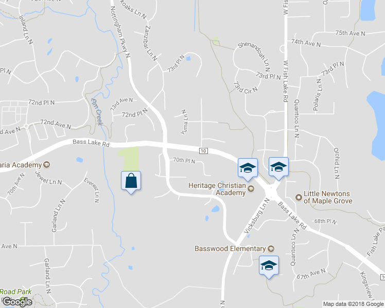 map of restaurants, bars, coffee shops, grocery stores, and more near 16108 70th Place North in Osseo