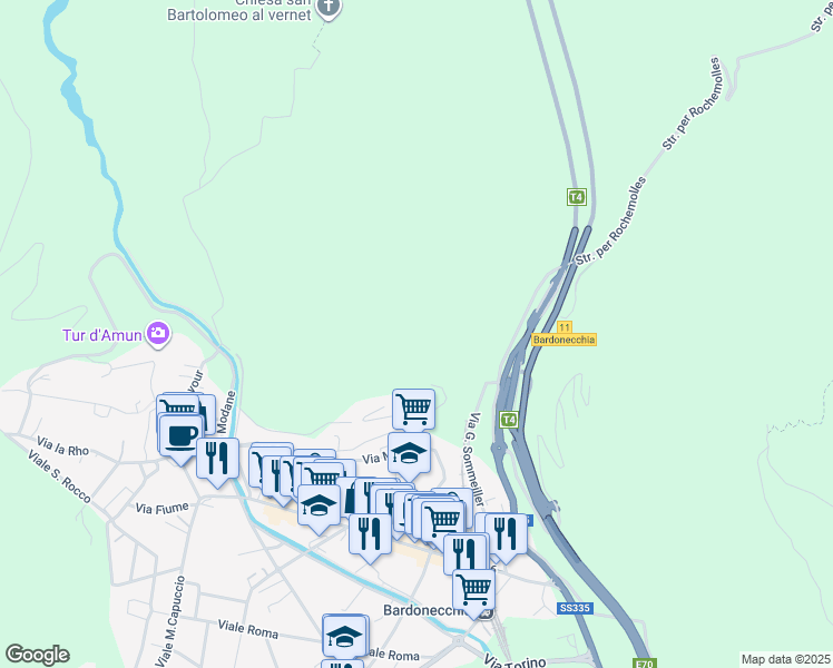 map of restaurants, bars, coffee shops, grocery stores, and more near in Metropolitan City of Turin