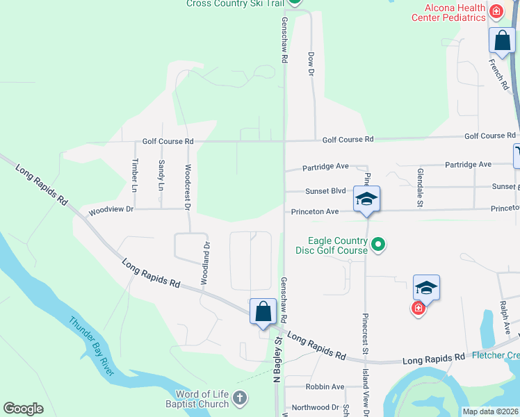 map of restaurants, bars, coffee shops, grocery stores, and more near 401-459 Victoria Drive in Alpena