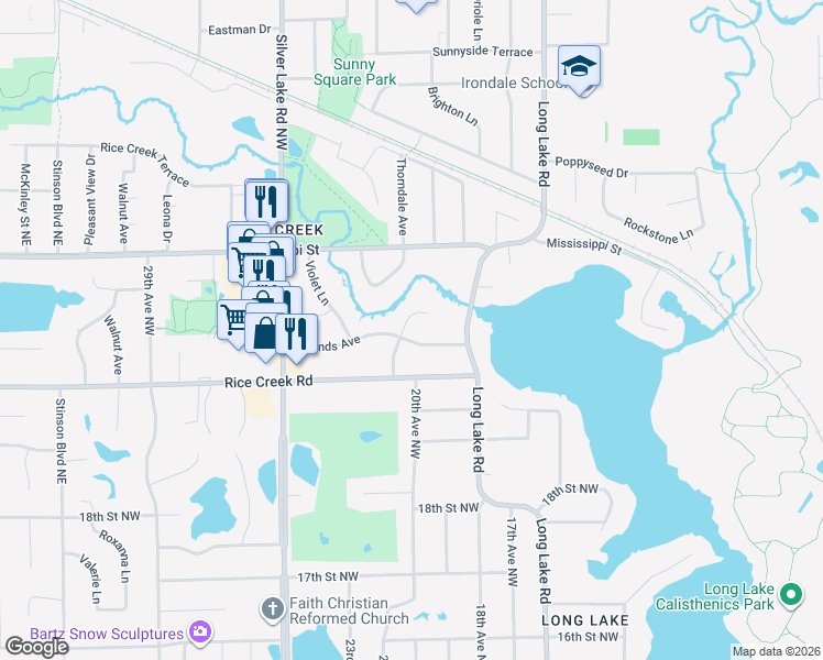 map of restaurants, bars, coffee shops, grocery stores, and more near 2088 Mounds Avenue in New Brighton