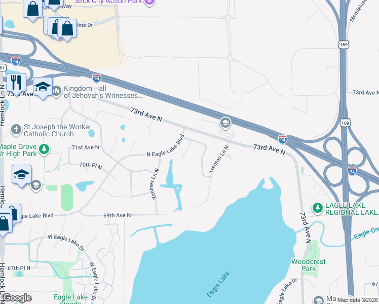 map of restaurants, bars, coffee shops, grocery stores, and more near 7090 Wellington Lane North in Maple Grove