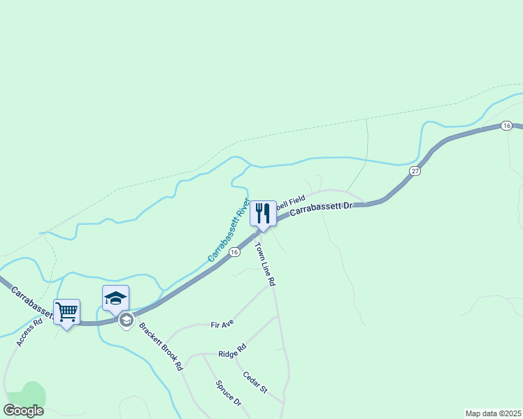 map of restaurants, bars, coffee shops, grocery stores, and more near 3022 Campbell Field in Carrabassett Valley