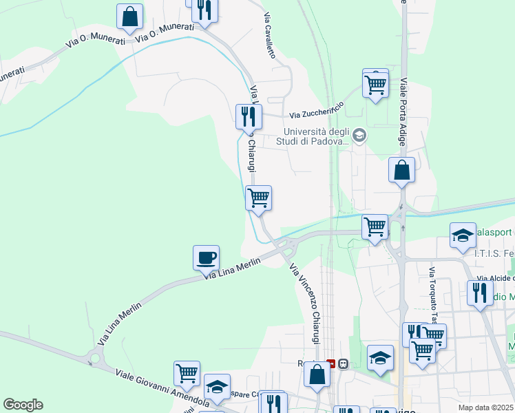 map of restaurants, bars, coffee shops, grocery stores, and more near Via Vincenzo Chiarugi in Rovigo
